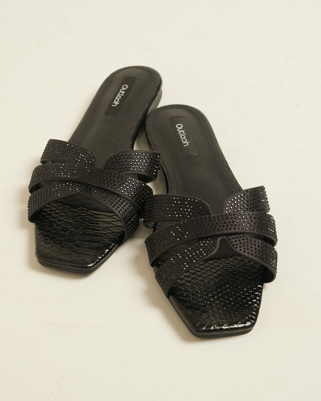 Glint Slides in Croc Black