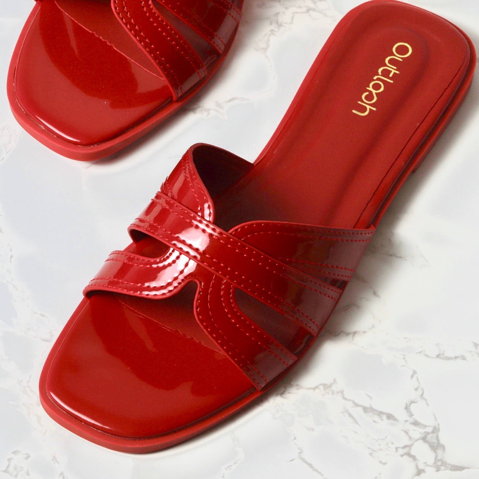 Chic Leather Slides in Red