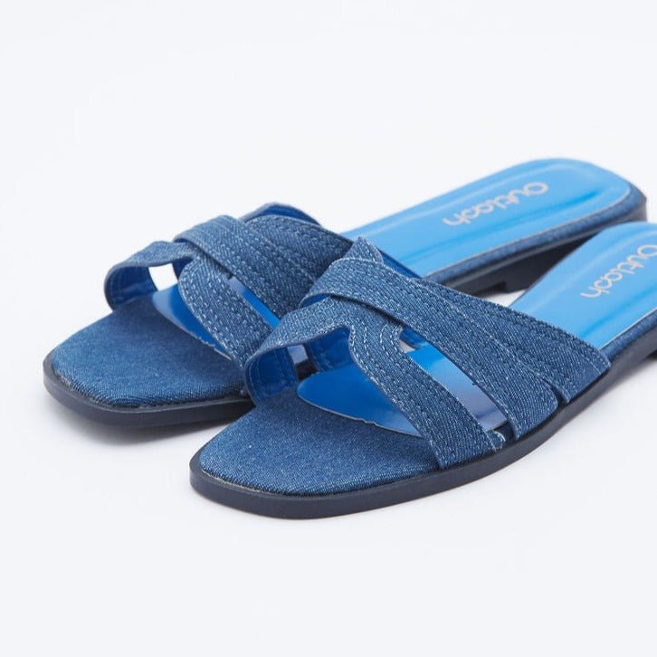 Chic Leather Slides in Denim - Outlash brand