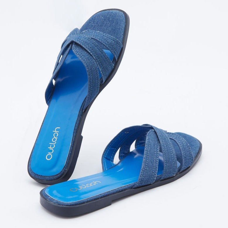 Chic Leather Slides in Denim - Outlash brand